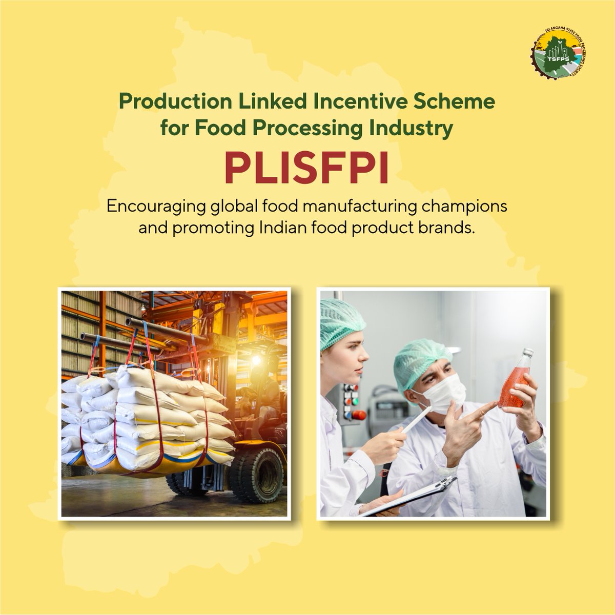 #TSFPS provides support and fosters growth in the food processing industry via these schemes. Major ones include, #PMFME, #PMKSY and #PLISFPI.

#FoodProcessing #Telangana #Hyderabad #MakeInTelangana #HappeningInTelangana #InvestInTelangana #TelanganaFacts