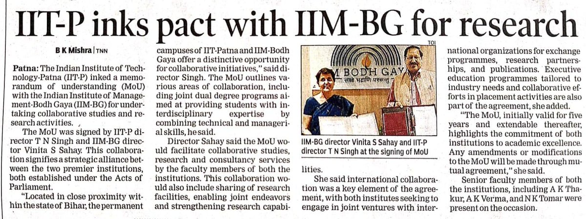 IIT Patna, IIM Bodhgaya sign MoU to strengthen partnership in education and research. #iitpatna #iimbodhgaya #mou