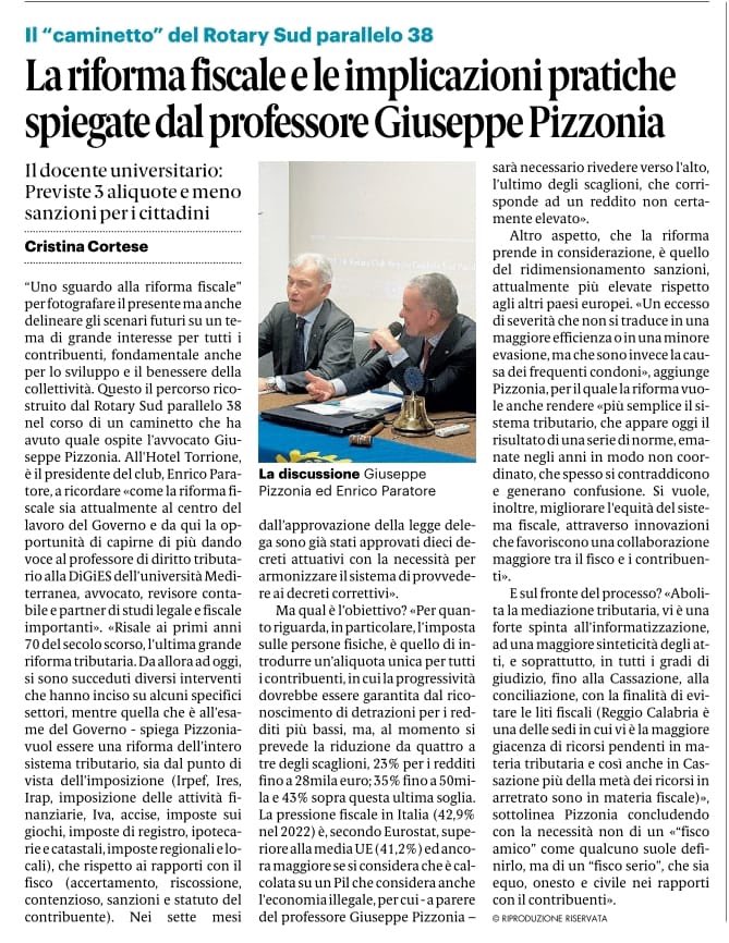 RotaryReggioSud's tweet photo. Riforma fiscale ne abbiamo parlato con il prof Giuseppe Pizzonia  #Gqzzettadelsud 12.4.2024 https://t.co/wvDwRB4NtA