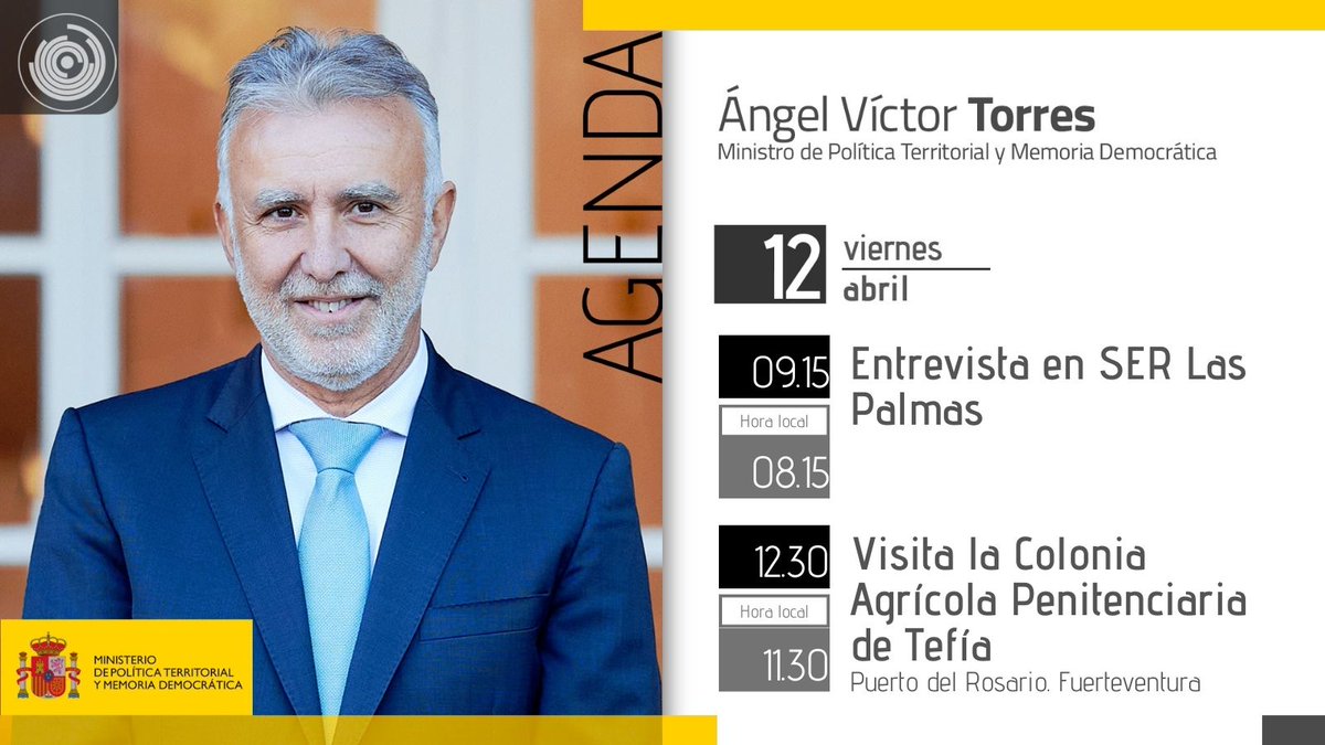 🗓️AGENDA. El ministro de Política Territorial y Memoria Democrática, @avtorresp, es entrevistado en SER Las Palmas y visita la Colonia Agrícola Penitenciaria de Tefía