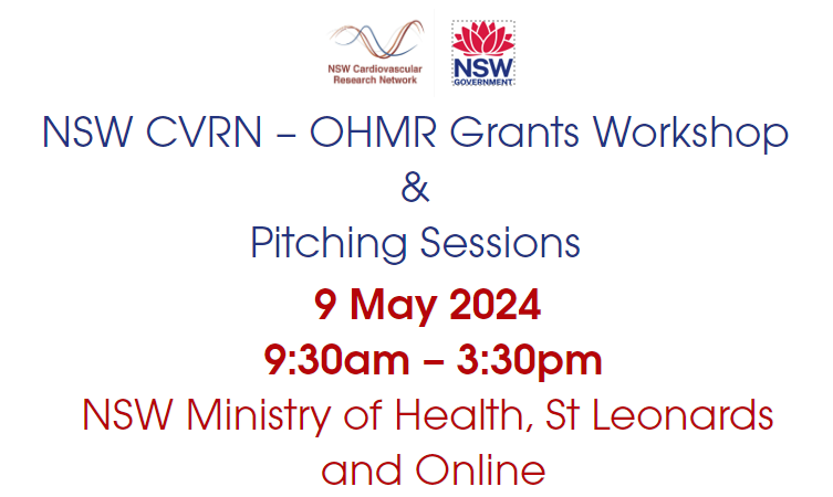 @NSWCVRN and NSW Office of Health and Medical Research (OHMR) are hosting a workshop to support NSW researchers intending to apply for the Senior and Early-Mid Career Researcher Grants Scheme. Don't miss out! Places are limited, REGISTER NOW: heartfoundation.tfaforms.net/191