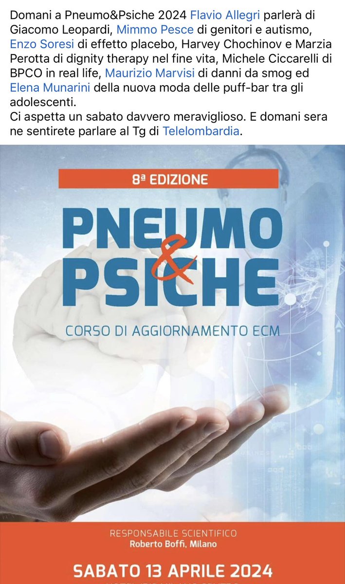 Sabato 13 aprile, Pneumo&amp;Psiche 2024 (Hotel Ibis Milano Centro).