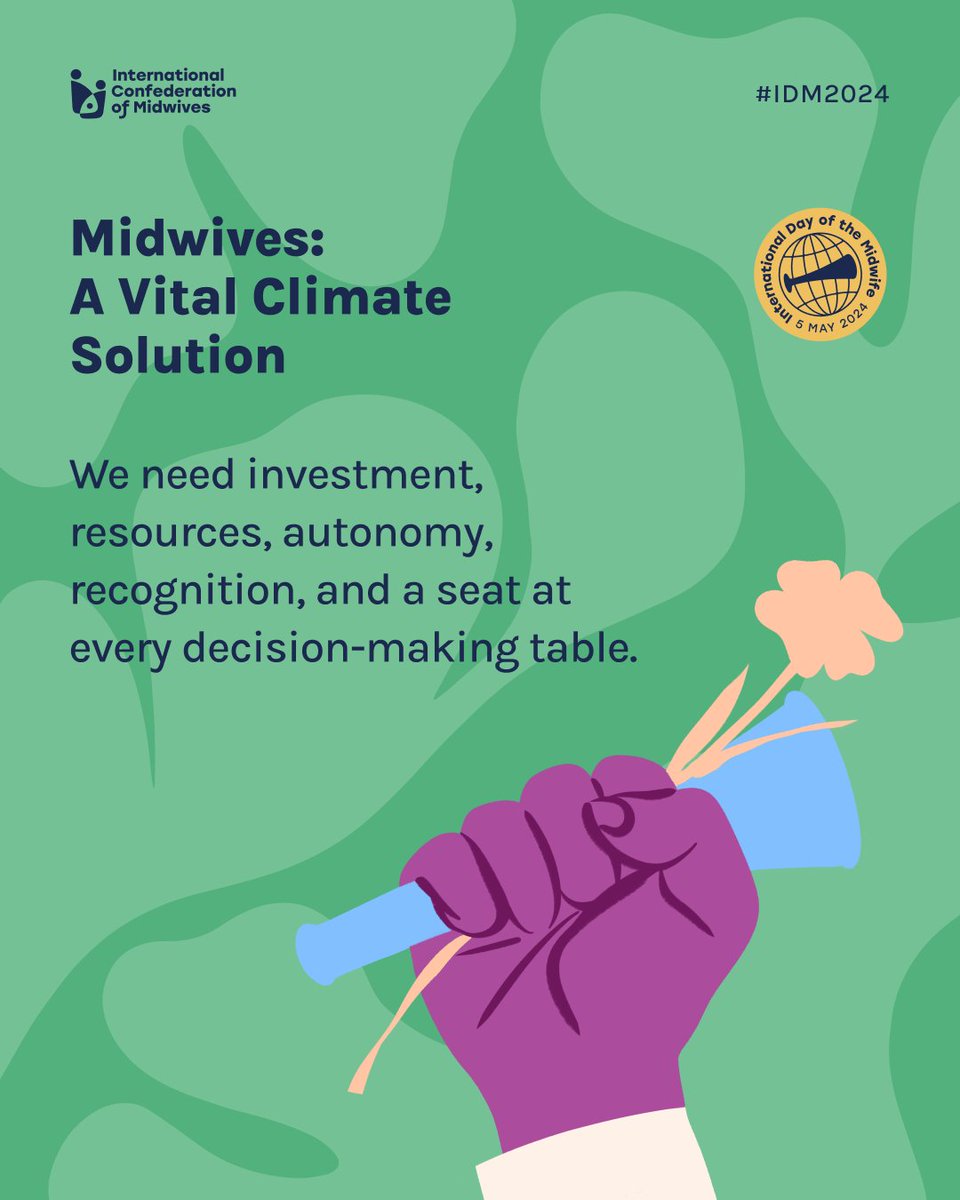 #IDM2024: Midwives, a vital climate solution! 🌎🌿 We deliver environmentally sustainable health services, making health systems more climate resilient. In a warming world, we can adapt to ensure women and gender-diverse people get safe, respectful & quality care.