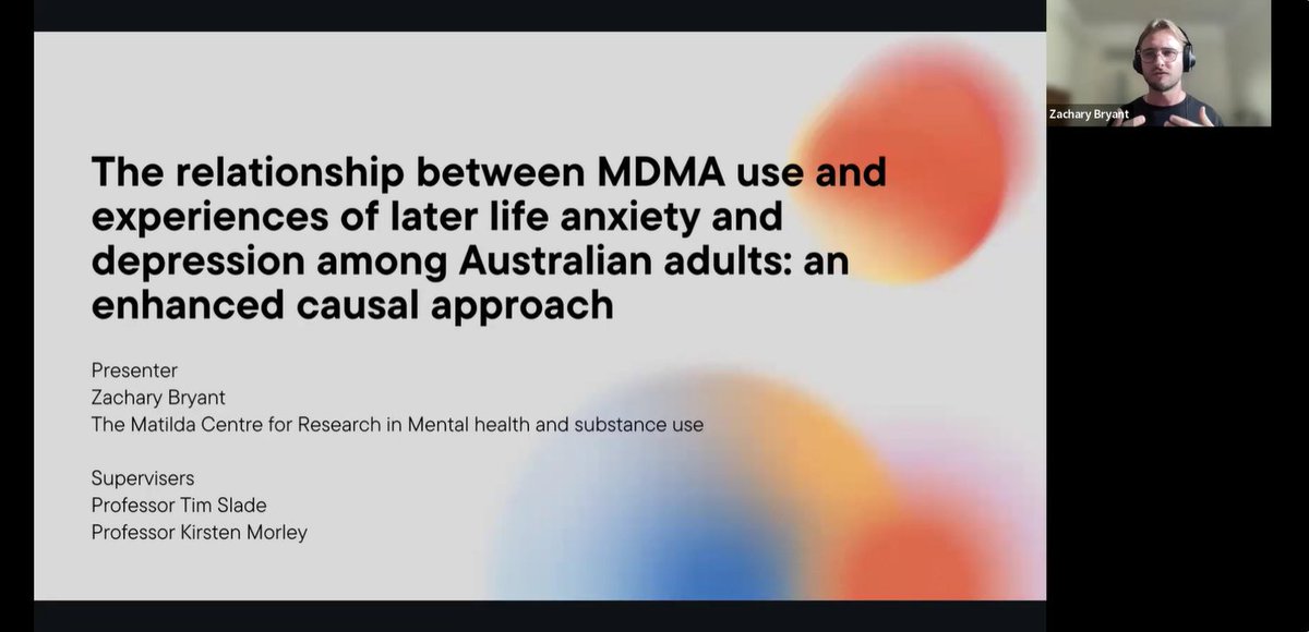 Thank you so much to PhD Candidate @Zachary_Bryant_ for sharing his presentation on the relationship between MDMA use and the experience of later life anxiety and depression. 👏