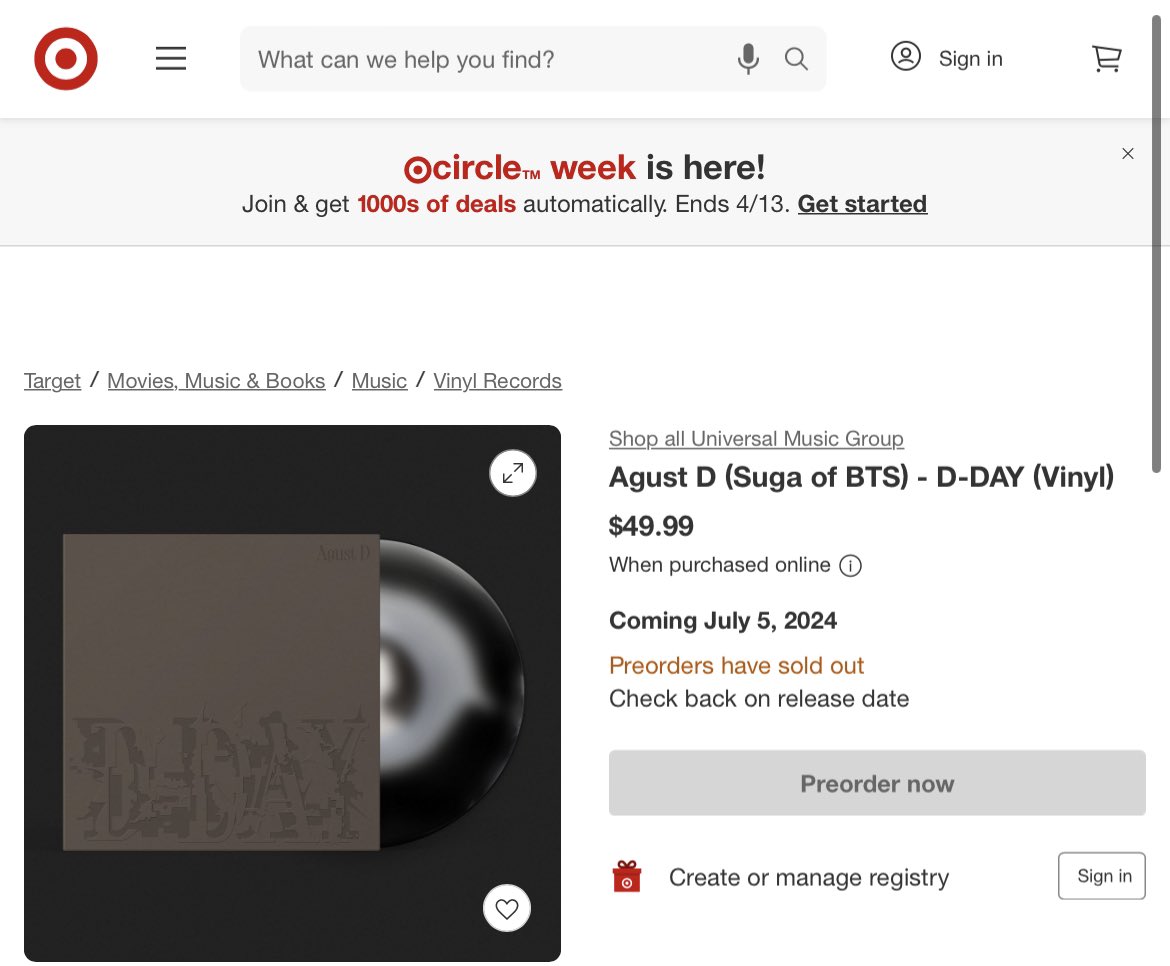 The pre-orders for 'D-DAY' vinyls have SOLD OUT at Target🤯 You can still pre-order on BTS US Store: shop.bts-official.us/products/d-day… Weverse Shop: weverseshop.io/en/shop/GL_USD…