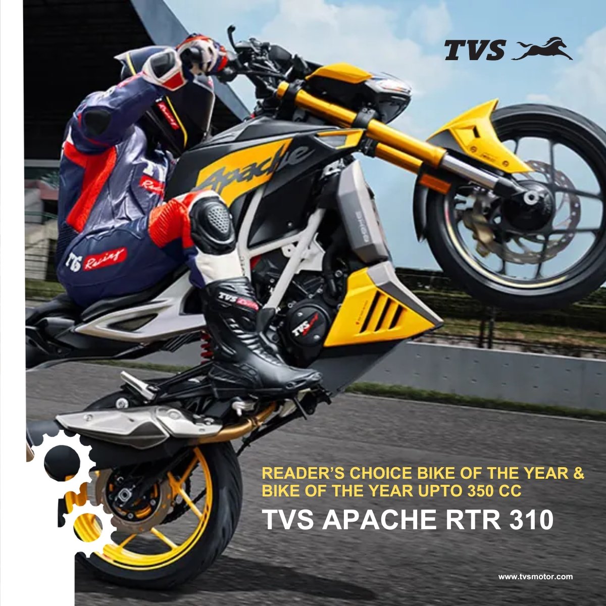 Excited to share that TVS Motor Company has won big at Bike India Awards 2024! TVS Raider Connected is 'Bike Variant of the Year', while TVS Apache RTR 310 bags 'Reader's Choice Bike of the Year' & 'Bike of the Year up to 350 cc'. Cheers to our commitment to excellence! #TVSM