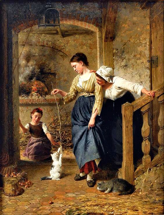 Édouard Castres (1838-1902) - 'PLAYING WITH KITTENS'