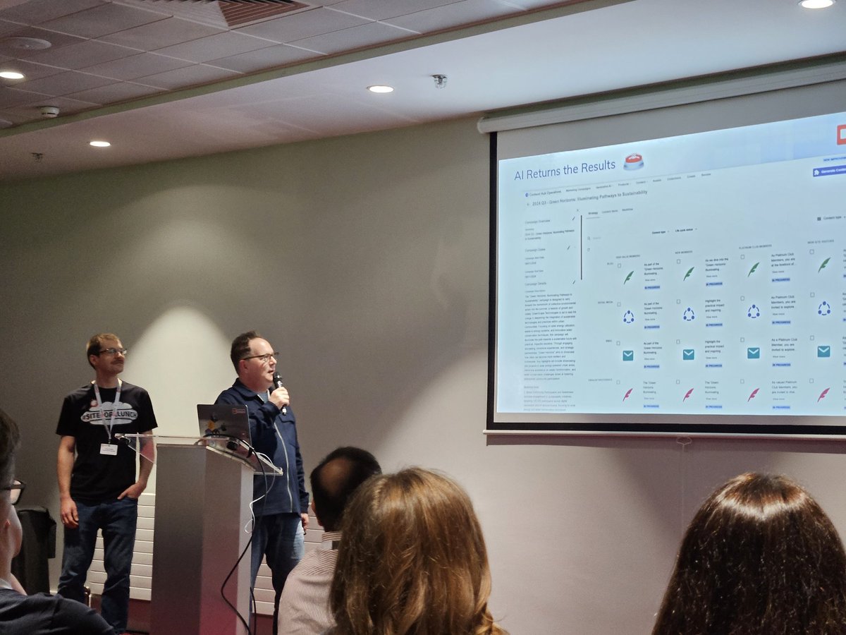 Hope you did not miss Corey's and @Sitecordial's talk on creating a #Marketing #Campaign draft using #AI and #Sitecore #ContentHub. Fun experience and a lot of insights. Looking forward to more great talks today at #Sugcon in Dublin.