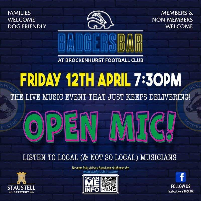 OPEN MIC TONIGHT 🎤🎶 Calling all music lovers and talented performers! 🎤🎶 Join us for an unforgettable night of music, laughter, & great company 📅 Date: Friday 12th April 2024 🕢 Time: 7:30pm 📍 Location: Badger Bar, @Brock_FC Members & Non Members Welcome to attend