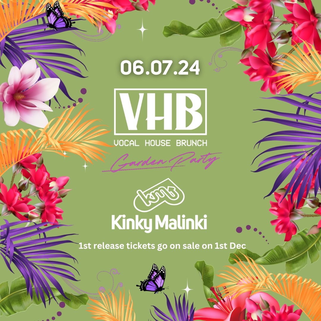 Daytime summer clubbing for a sophisticated and mature crowd! 🍽️🥂 Don't miss Vocal House Brunch by Kinky Malinki presenting the ultimate bottomless brunch Garden Party this summer on July 6th. 1st release tickets are running low! Grab yours now: bit.ly/GardenParty06J…