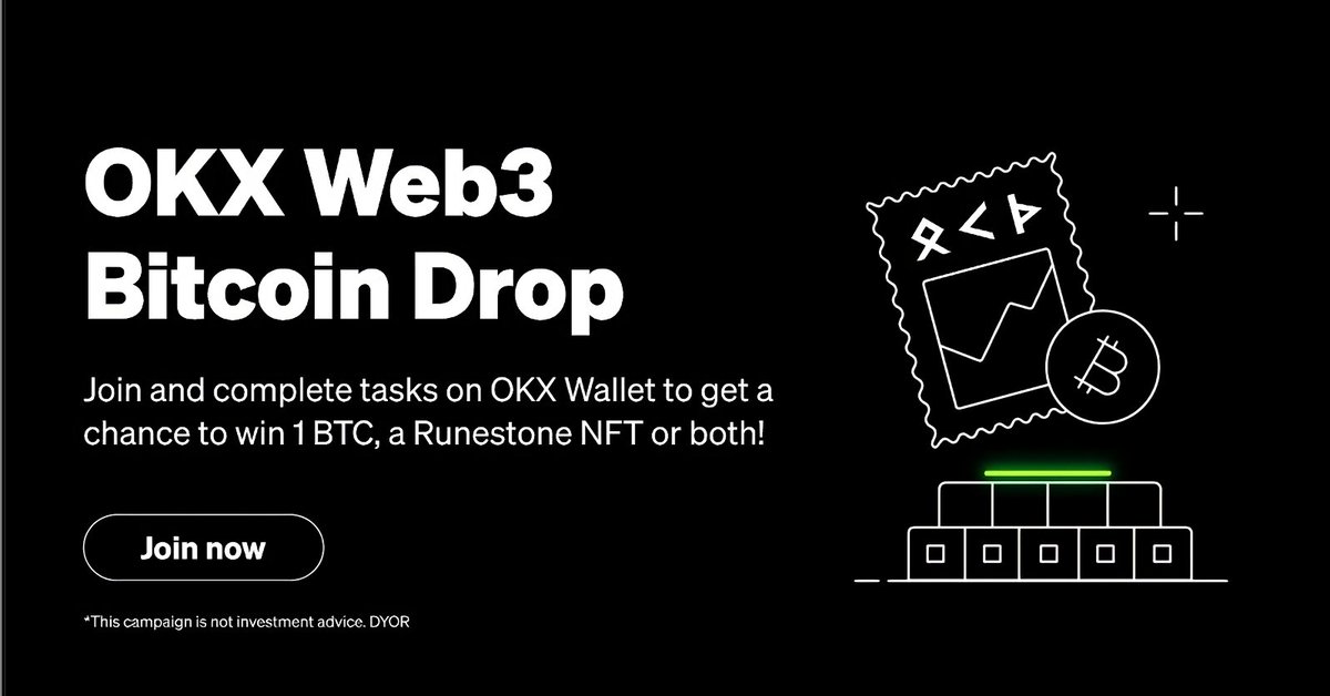 🟧 We're now giving away 1 $BTC &amp; 1 Runestone 🟧

Complete the tasks of our #OKXWeb3 Bitcoin Drop event, and you'll have a chance to win 1 #Bitcoin &amp; 1 Runestone! ᛤ

T&amp;Cs apply.

Join now: bit.ly/3Tyy0Ev