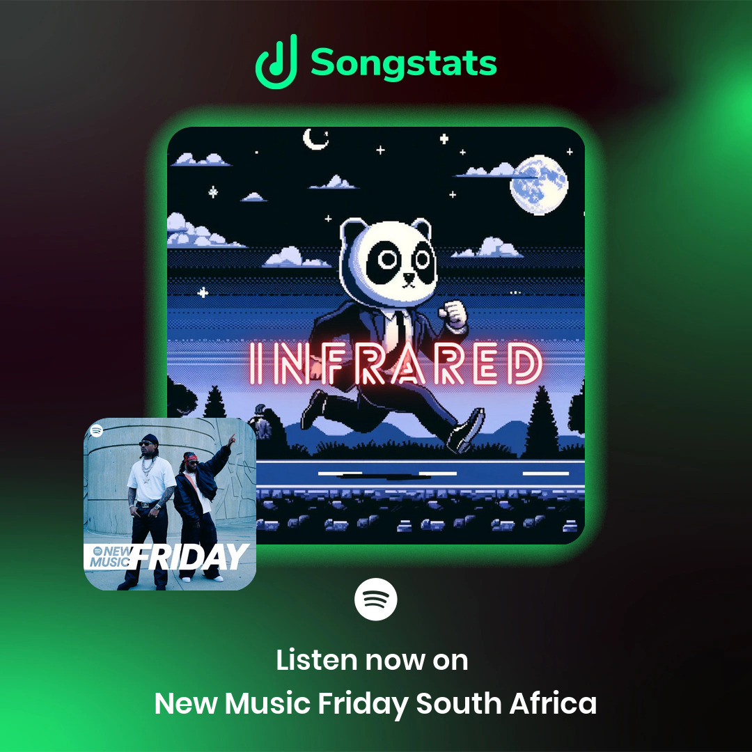 @vthevowel Woohoo!! "Infrared" got added to the editorial playlist 'New Music Friday South Africa' with over 86.2K Followers on Spotify!