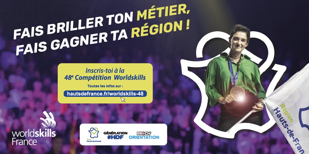 🚀 Appel à tous les jeunes des #hautsdefrance, inscrivez-vous à la 48ᵉ édition des @WorldSkillsFR ! 📢 Ne ratez pas cette opportunité de faire briller votre métier ou vos compétences à tous niveaux, 📌 Ne laissez pas passer cette chance 👉 ow.ly/aLGT50R96P9