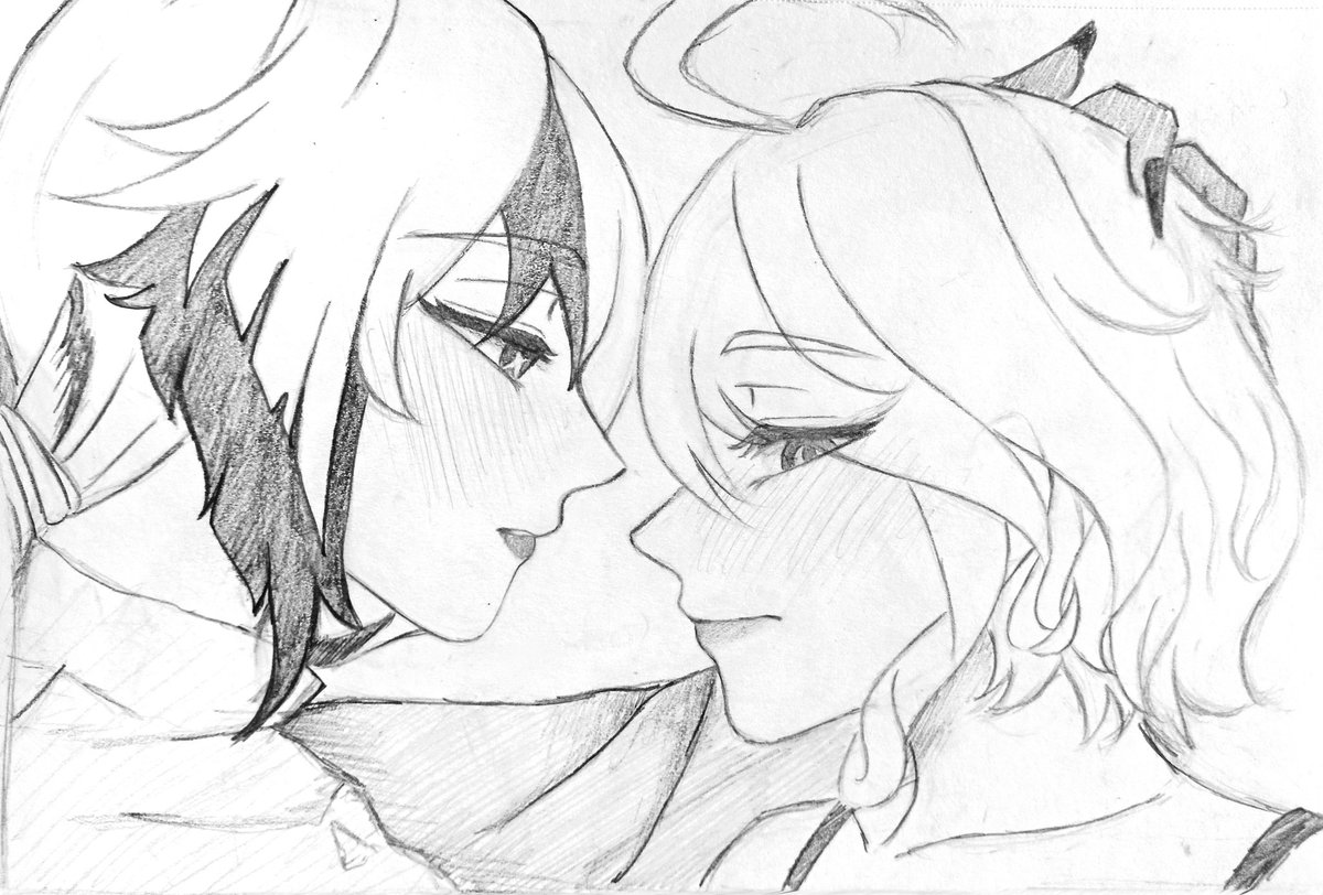Reposting bc i like the pencil texture lol #arlefuri 
Arlec: *lean in for a kiss*
Furina: *doesn't avoid it*