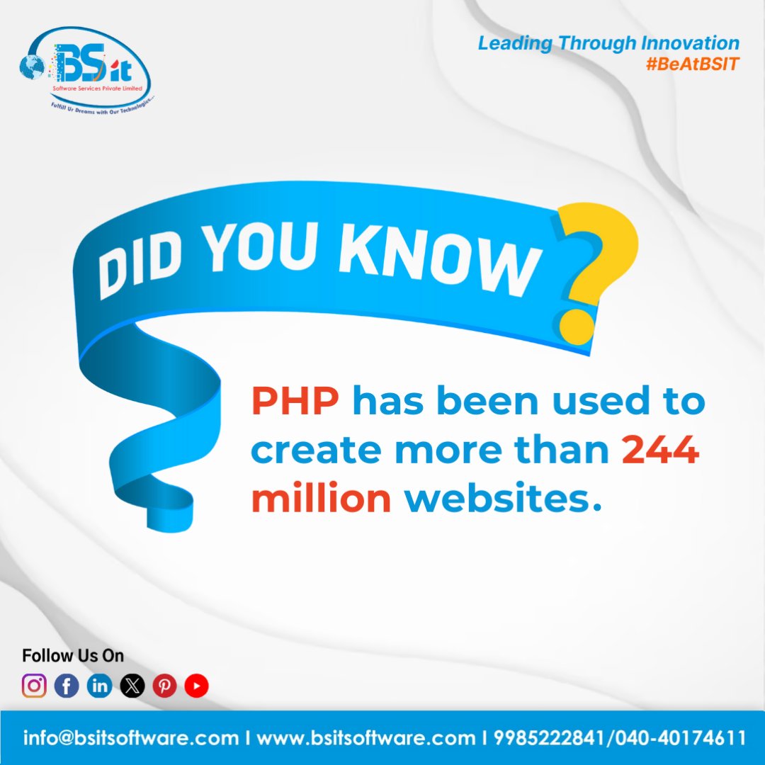 #DidYouKnow - PHP has been used to create more than 244 million websites?

#bsitsoftware #bsit #PHPFacts #WebDevelopment #ProgrammingTrivia #TechStats #WebDesign #PHPProgramming #DigitalWorld #InternetFacts #CodingFun #DidYouKnow #TechTrivia #WebsiteCreation #PHPWebsites