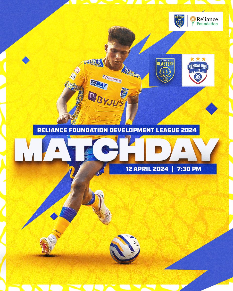 We kick off the #RFDL National Group Stage with our match against Bengaluru FC today! 💪 📹 Catch the action live : youtube.com/live/o9uDfuSd6… #KBFC #KeralaBlasters #RFYouthSports #RelianceFoundation