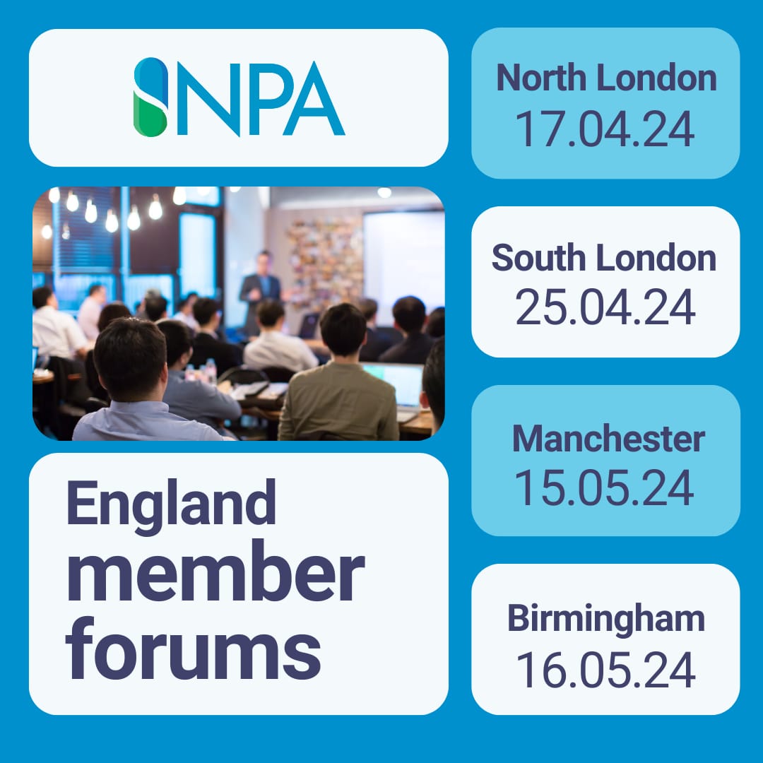 Excited that from next week, we're running 4 events at which members can come + hear our tips on how best to deliver Pharmacy First in England, make their businesses more profitable - and learn about our campaign for a new deal for community pharmacy. npa.co.uk
