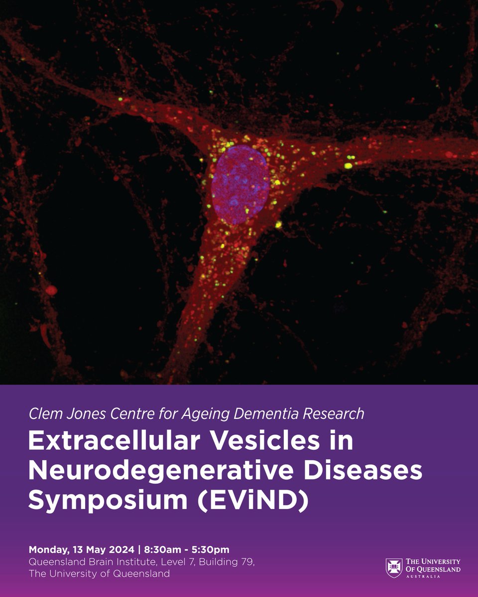Join us for a special #CJCADR10Years symposium on the significance of extracellular vesicles (EVs) in neurodegenerative diseases, featuring renowned speakers from the US and UK! 🗓️May 13, 2024 🕰️8:30am – 5:30pm 📍Queensland Brain Institute, UQ RSVP bit.ly/3xpxu4a