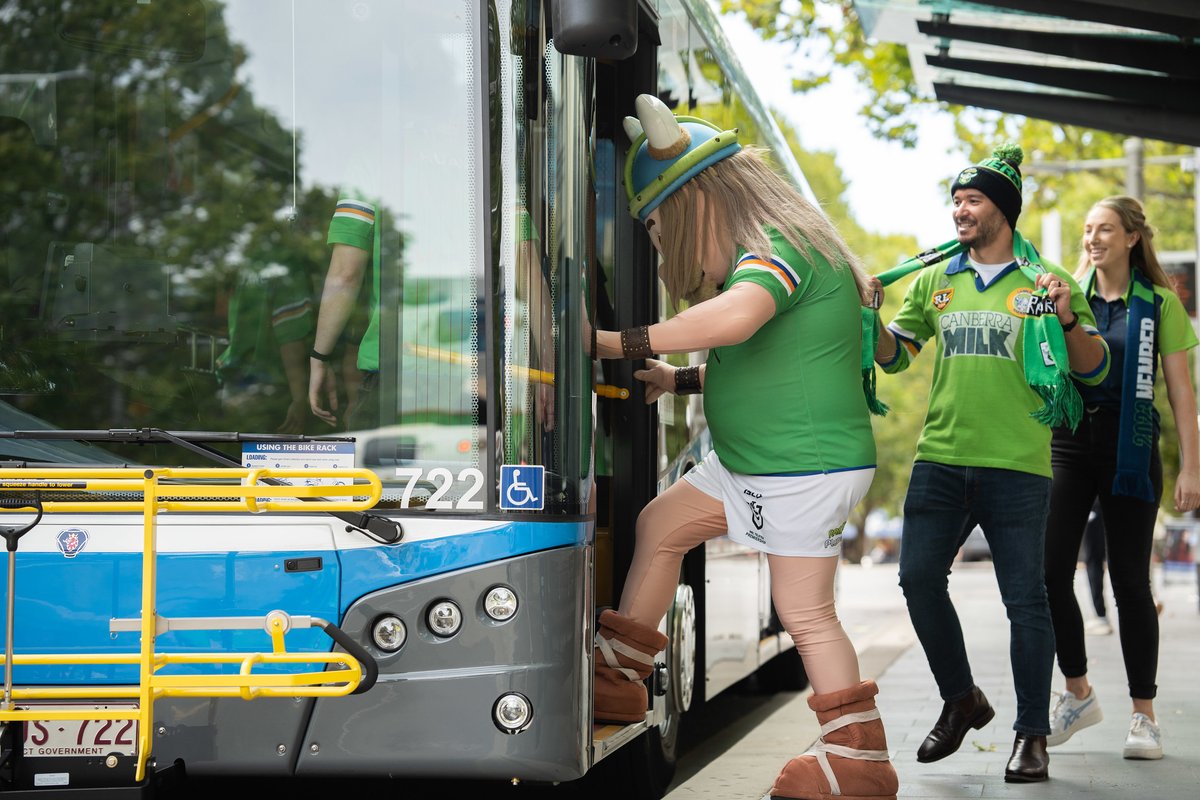 Our green machine the @RaidersCanberra will take on the @GCTitans this Sunday evening @giostadium! 💚 Take free chartered bus services operated by CDC Canberra. Services will depart from major interchanges and drop you at the gates. Shuttle timetable: transport.act.gov.au/news/events