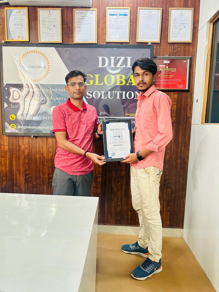 🎉🚀 𝐂𝐨𝐧𝐠𝐫𝐚𝐭𝐮𝐥𝐚𝐭𝐢𝐨𝐧𝐬, Prashant mishra, on successfully completing the Advanced Digital Marketing Course in Varanasi from Dizi Global Solution💡
.
#DiziGlobalSolution #DigitalMarketingSuccess #Career #DigitalMarketingExpert #digitalmarketingcourse #jobplacement