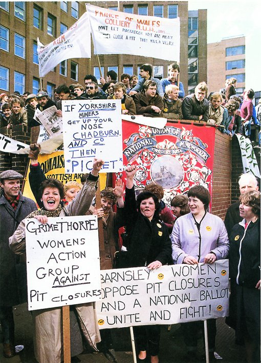 #OnThisDay 1984. Women’s support groups meet outside the NUM executive meeting in Sheffield.