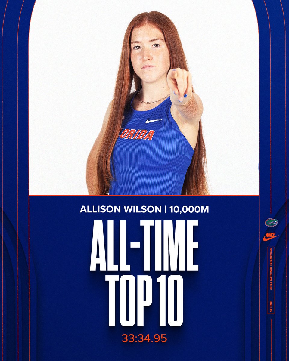 PR & UF All-Time Top 🔟 for Allison 😤 With a time of 33:34.95, Allison Wilson set a new PR and holds the No. 5 spot on UF's All-Time Top 10 list in the 10,000m‼️ #GoGators 🐊