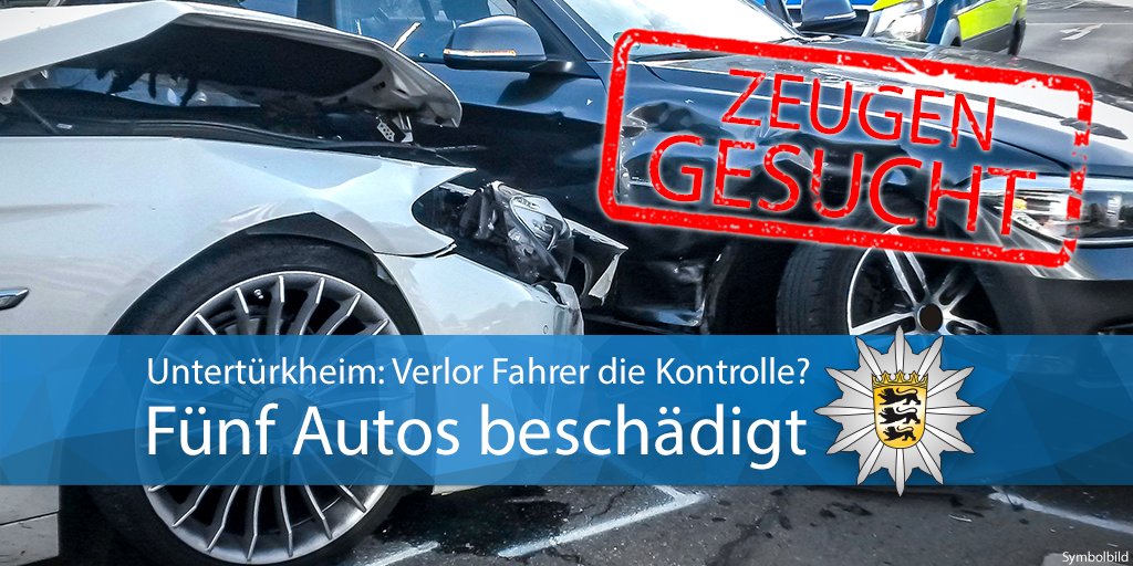 #Untertürkheim Ein Mercedesfahrer hat am Mittwochnachmittag in der Augsburger Straße bei einem Unfall vier Autos beschädigt. Er prallte gegen ein parkendes Auto, das weitere Fahrzeuge aufeinander schob. Wir suchen Zeugen. Zur PM ▶️ t1p.de/dmqhl Eure #Polizei #Stuttgart