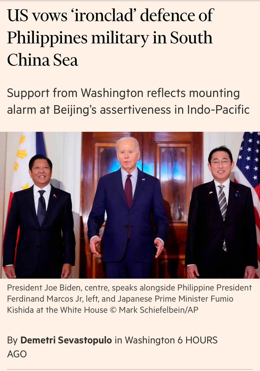 Biden has told Ferdinand Marcos Jr that US-Philippines alliance was “ironclad”, stressing that their mutual defence treaty applied to attacks on Filipino armed forces, in a warning to China.