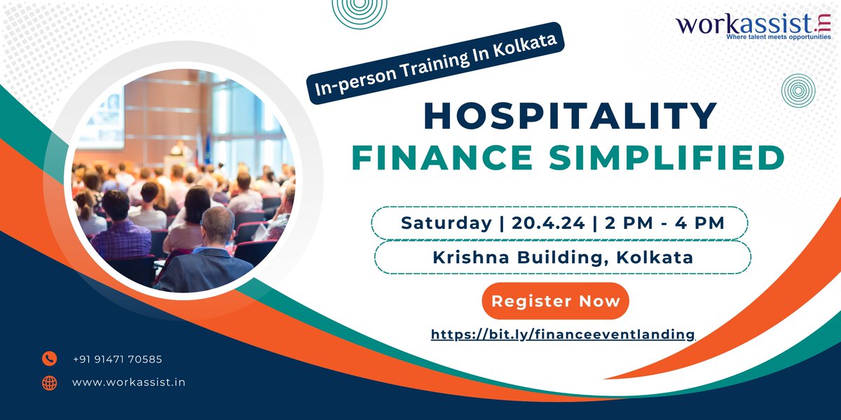 Level Up Your Hospitality Skills with Finance Training

Date: Saturday, April 20th,2024
Time: 2 PM - 4 PM
Location: Krishna Building, Kolkata

Limited Spots Available! Register Now: forms.gle/gNCWppv2LMErWv…

#workassist #hospitalityfinance #accounting #hospitalityfinance #accounts