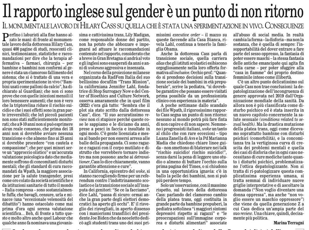 Di qui non si torna più indietro: basta sperimentazioni in vivo su bambine e bambini 'non conformi al genere', 'usati come palloni da calcio' #CassReview @Radfem_Italia @DeclarationOn @WomensLibFront @libdonmi @ellyesse @GiorgiaMeloni @bjportraits @JenniferLahl