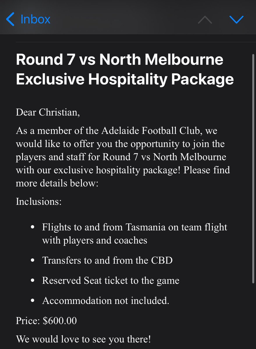 $600 to go to Tasmania and watch Crom lose to North lol no thanks