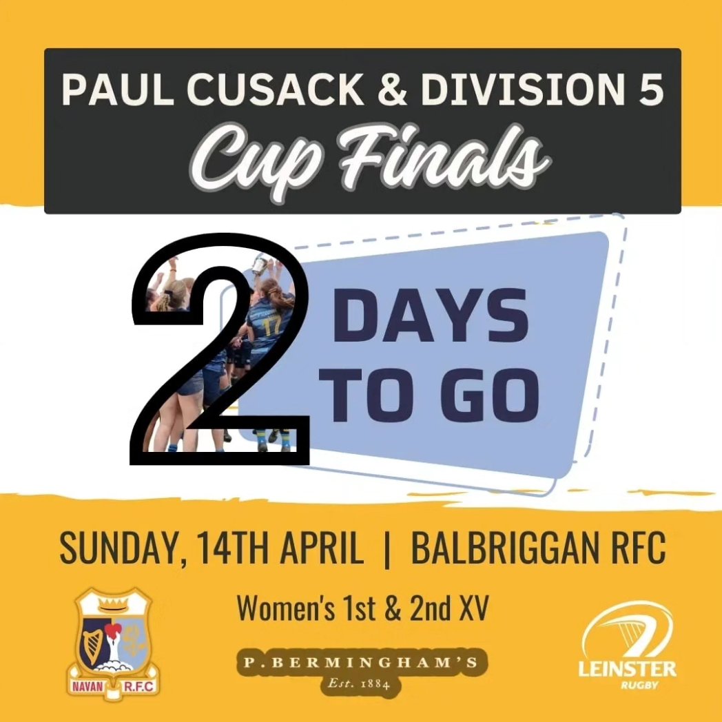 𝟮 𝗗𝗔𝗬𝗦 𝗧𝗢 𝗚𝗢 to our women's double Leinster Cup Finals 🫶 🏉 𝙒𝙤𝙢𝙚𝙣'𝙨 1𝙨𝙩 team play the Paul Cusack Cup Final at 3:15pm 🏉 𝙒𝙤𝙢𝙚𝙣'𝙨 2𝙣𝙙 team play the Division Cup Final at 11:15am Let's all go support our Women's teams on Sunday 🙌 #womenofleinsterrugby