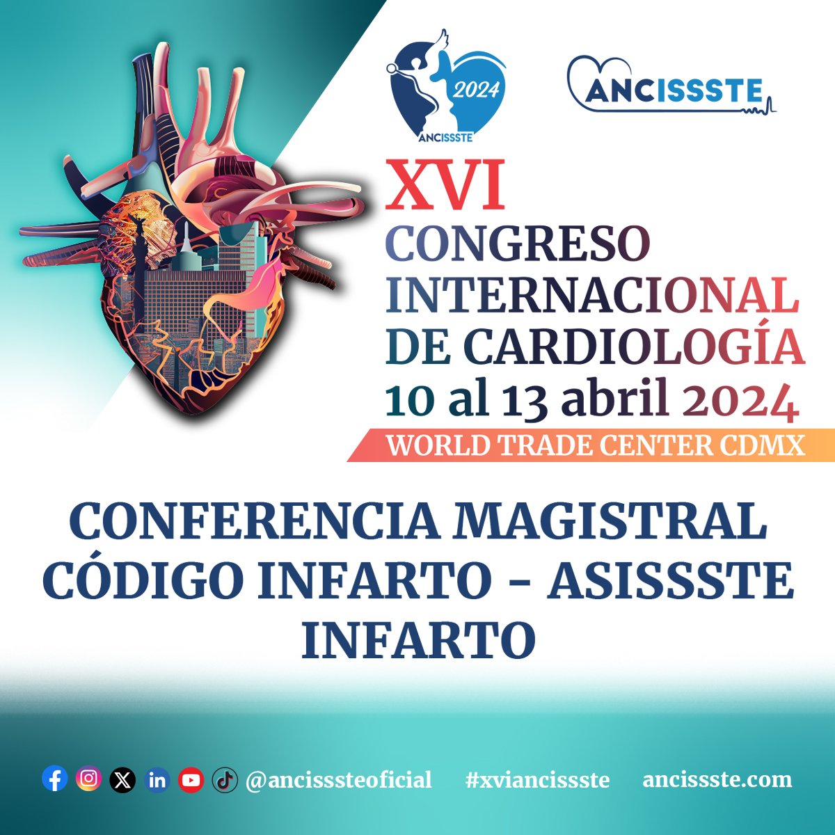 ANCISSSTE Oficial (@ancissstemx) on Twitter photo No te pierdas la Conferencia Magistral sobre el Código Infarto ASISSSTE Infarto. Expertos en el campo compartirán su conocimiento y experiencia para garantizar una atención óptima para los pacientes. Viernes 12 Abril, 2024, 12:30 hrs., Salón Olmeca
WTC CdMx <a href="/TerumoMexico/">Terumo México</a> No te pierdas la Conferencia Magistral sobre el Código Infarto ASISSSTE Infarto. Expertos en el campo compartirán su conocimiento y experiencia para garantizar una atención óptima para los pacientes. Viernes 12 Abril, 2024, 12:30 hrs., Salón Olmeca
WTC CdMx <a href="/TerumoMexico/">Terumo México</a>