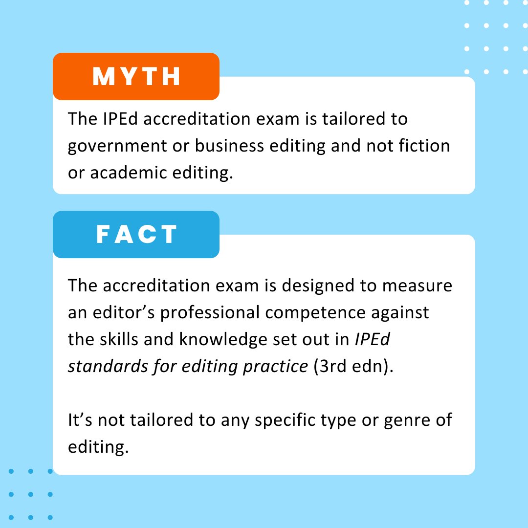 The IPEd accreditation exam is not tailored to any specific type or genre of editing. The exam tests competence in core skills and knowledge that professional editors are expected to have wherever and on whatever they work. Read more exam FAQs: iped-editors.org/march-2024/acc…