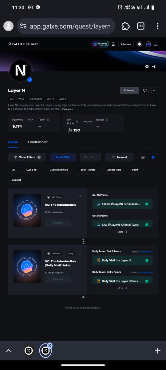 4. Do The Galxe Tasks Here

◇ app.galxe.com/quest/layern

📢 There Will Be Total 3 Phase of Public Testnet 

Layern Is Execution Layer For Rollups - Can Give Handsome Profit To All Active Testers 🪂🪂