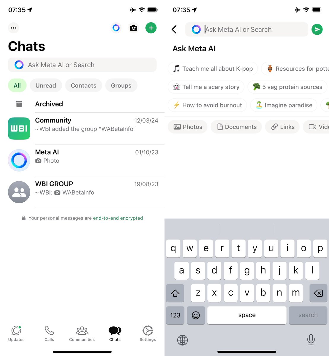 Meta starts limited testing of Meta AI on WhatsApp in different countries! Some users in specific countries can now experiment with the Meta AI chatbot, exploring its capabilities and functionalities through different entry points. wabetainfo.com/meta-starts-li…