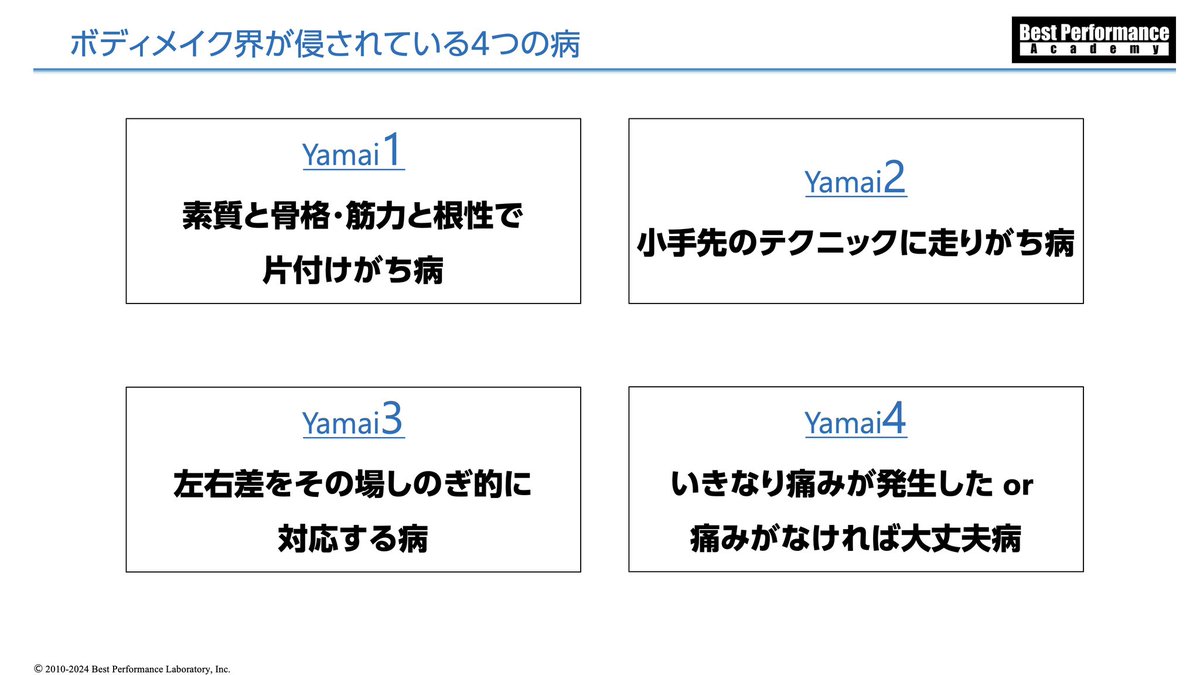 ボディビル、フィジークなどのボディメイク競技に携わる指導者、選手の方々。 カラダ作りを目的とした運動指導をされている方々。 ボディメイク指導をされている運動指導者に特化したコンディショニングを学習することができます。 本日22時までお申込可能です。 ptix.at/MVA2hk