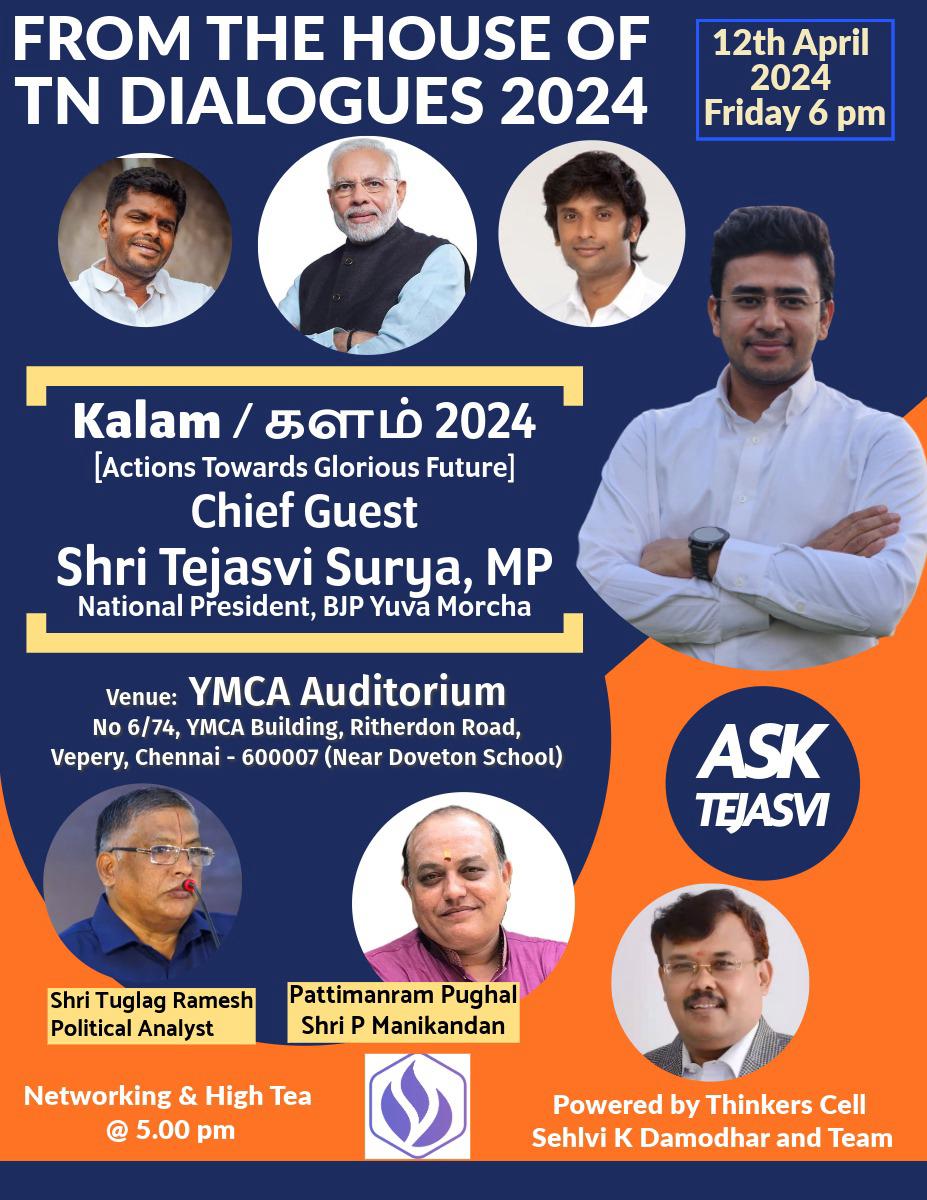 Calling all voices to the YMCA Auditorium, Vepery, today at 6PM for an empowering #Kalam2024 discussion. Let's unite for meaningful conversations that shape our future. Together, we can make a difference! @Tejasvi_Surya @annamalai_k @AmitShah @BJP4TamilNadu @BJP4India…