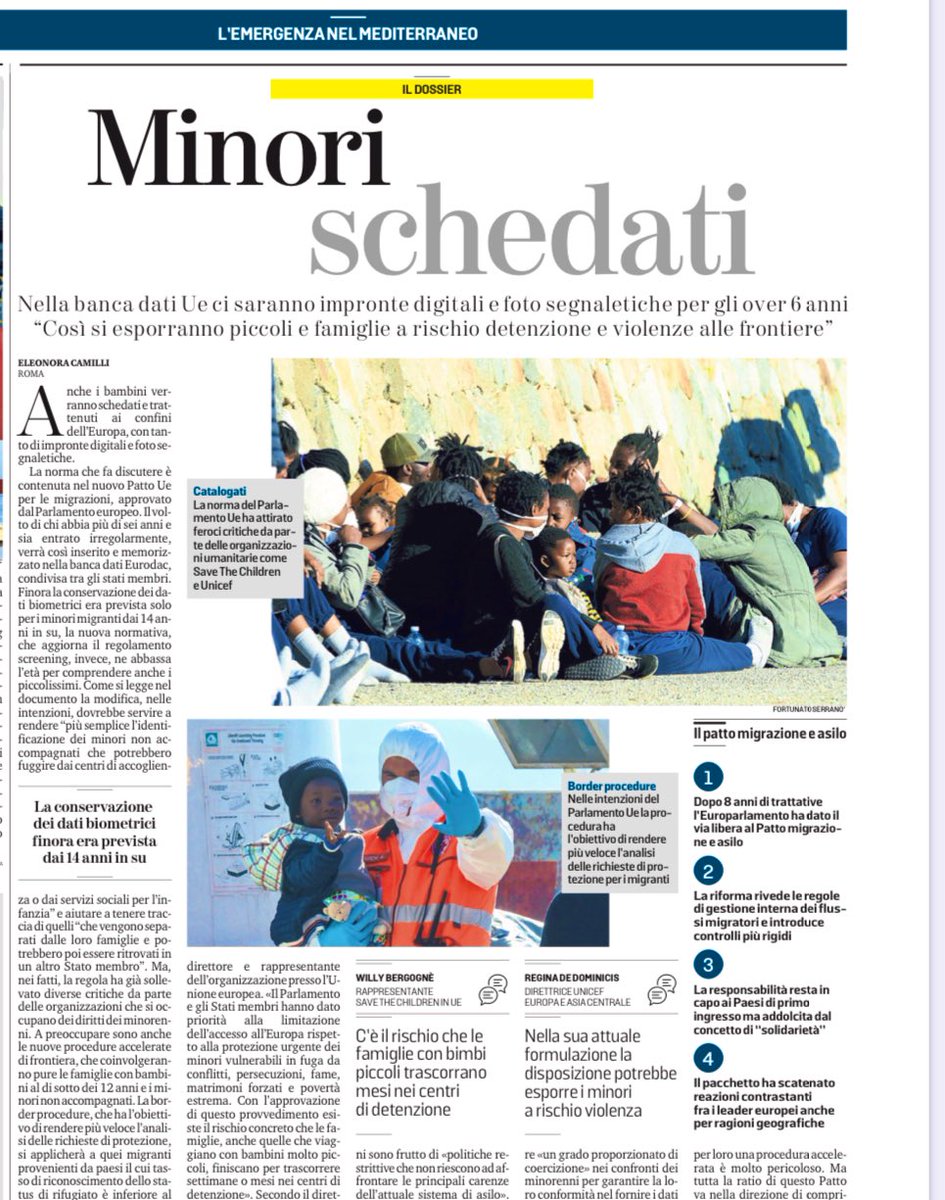 Oggi su La Stampa racconto alcune delle regole più assurde del nuovo Parto Ue sui migranti 👇🏻