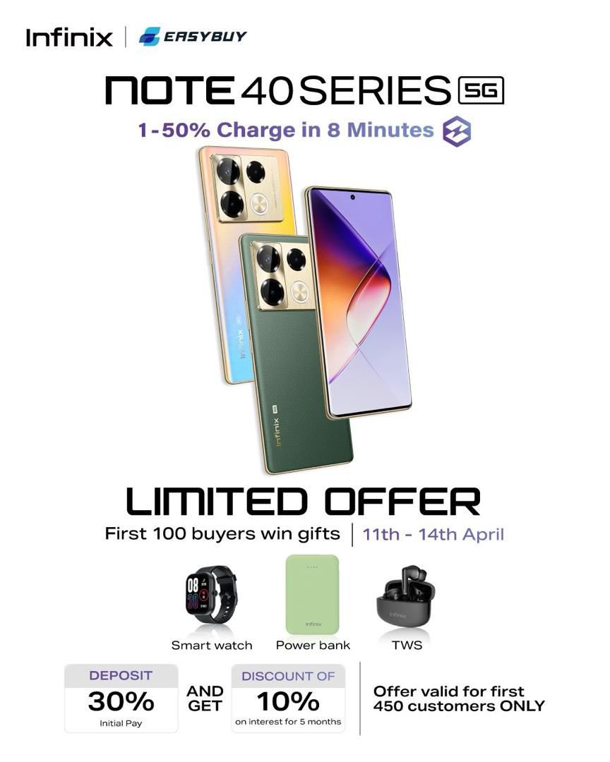 We are making it easy for our people out there. Everyone can afford the Note 40 series

Well you can be able to  pay 30% first installment and pay mpola mpola with Easybuy and takeNow

#InfinixNote40series