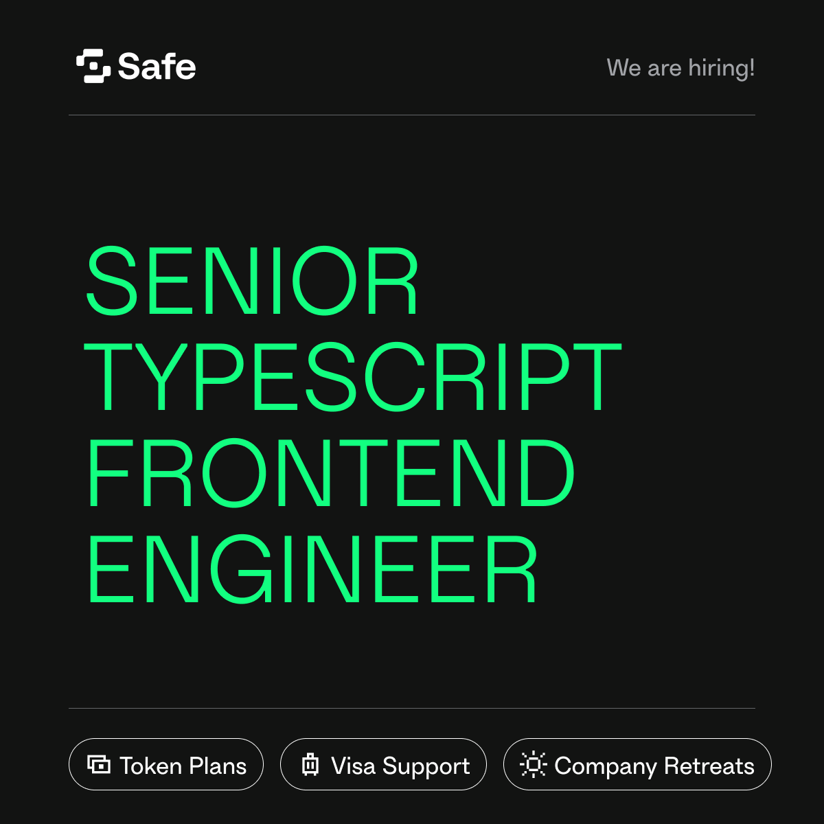 We are hiring! New roles have opened up at @Safe 👀 Come join the team and shape the future of Ownership with us 🟢 View all open roles here: safe.global/careers#positi…