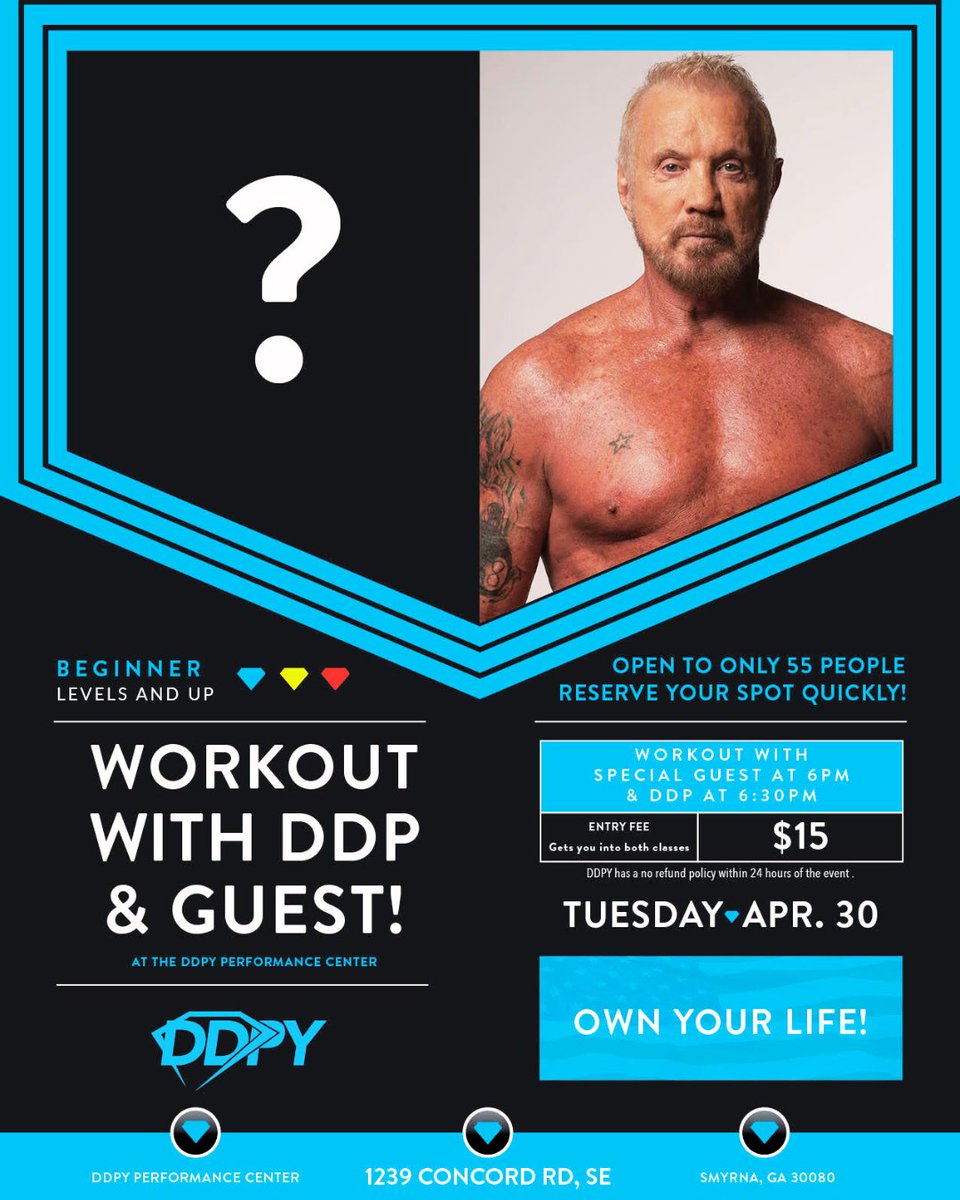 The next DDP YOGA Live workout at the Performance Center in Smyrna, just outside of Atlanta, is April 30th. Spots are open a ready to get booked at DDPYogaWorkshops.com 💥💎