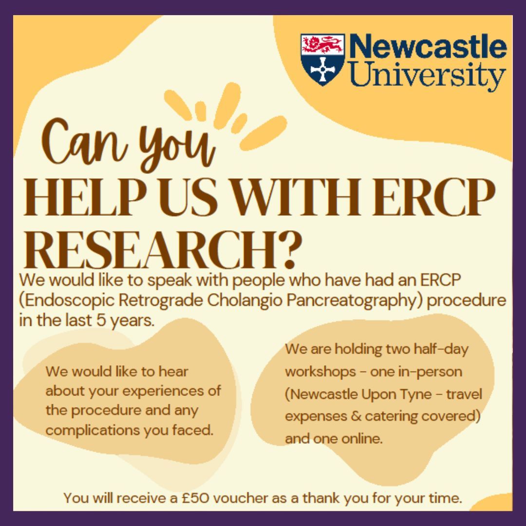 PSC Support (@pscsupportuk) on Twitter photo Have you had an ERCP (Endoscopic Retrograde Cholangio Pancreatography)? Would you be willing to share your experiences? And would you be interested in helping design future research? If interested email Emily.Haworth@newcastle.ac.uk or
➡️ buff.ly/3TWyOmI #PSCResearch Have you had an ERCP (Endoscopic Retrograde Cholangio Pancreatography)? Would you be willing to share your experiences? And would you be interested in helping design future research? If interested email Emily.Haworth@newcastle.ac.uk or
➡️ buff.ly/3TWyOmI #PSCResearch