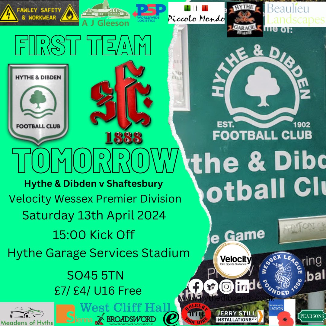 Hythe & Dibden are returning to the Hythe Garage Services Stadium tomorrow! Join us as we take on promotion chasing @SFC1888 in the @WessexLeague Premier. ⚽ H&D v Shaftesbury 📆 Sat 13th April ⏰ 15:00 🏅@WessexLeague Premier Division 🏟️ HGS 🏎️ SO45 5TN 🎟️ £7/£4