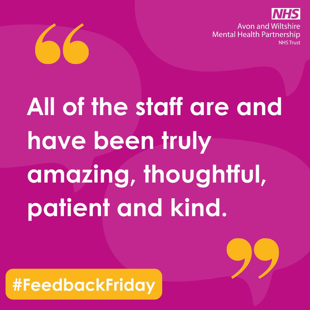 ⭐Amazing, thoughtful, patient and kind! On this #FeedbackFriday, a service user wanted to share their appreciation for the Wiltshire Acute IP Bluebell Unit.