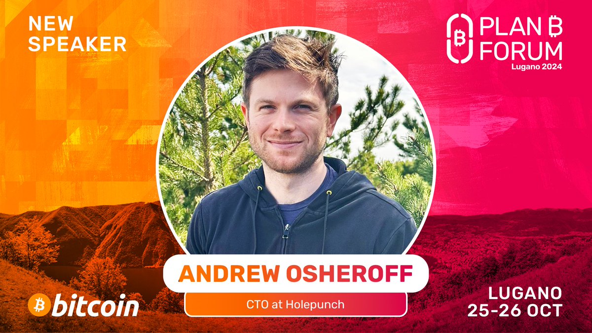 📣🚨 NEW SPEAKER ANNOUNCEMENT 💥 CTO at Holepunch @andrewosh will be a speaker at Plan ₿ Forum 2024! Don’t miss the event of the year in Lugano, October 25-26! 🇨🇭 Get your ticket now! 👉 planb.lugano.ch/planb-forum/ #LuganoPlanB #bitcoin