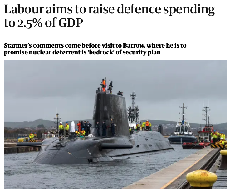 So when Starmer said there's no money for lifting people out of poverty, or ending austerity, what he really meant was that he intends to siphon the money off to pay for war-toys controlled by the US.