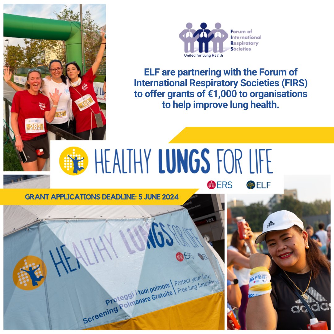 ELF are partnering with the Forum of International Respiratory Societies (FIRS) to offer grants of €1,000 to organisations who can help us improve lung health as part of Healthy Lungs for Life (HLfL) and World Lung Day. Learn more: europeanlung.org/en/news-and-bl…