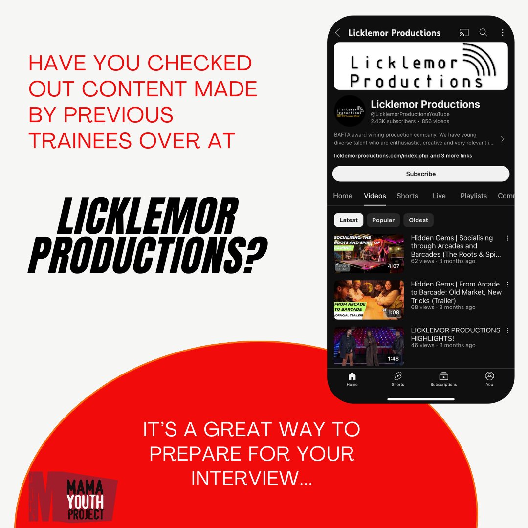 #FlashbackFriday: Take a peek at the remarkable content our previous trainees have produced at Licklemor Productions on their YT. What would you do differently? This is a great way to prep for the interview. 🔗 ➡️ ow.ly/NnTz50Re8uT Good luck! #Interviewpreparation