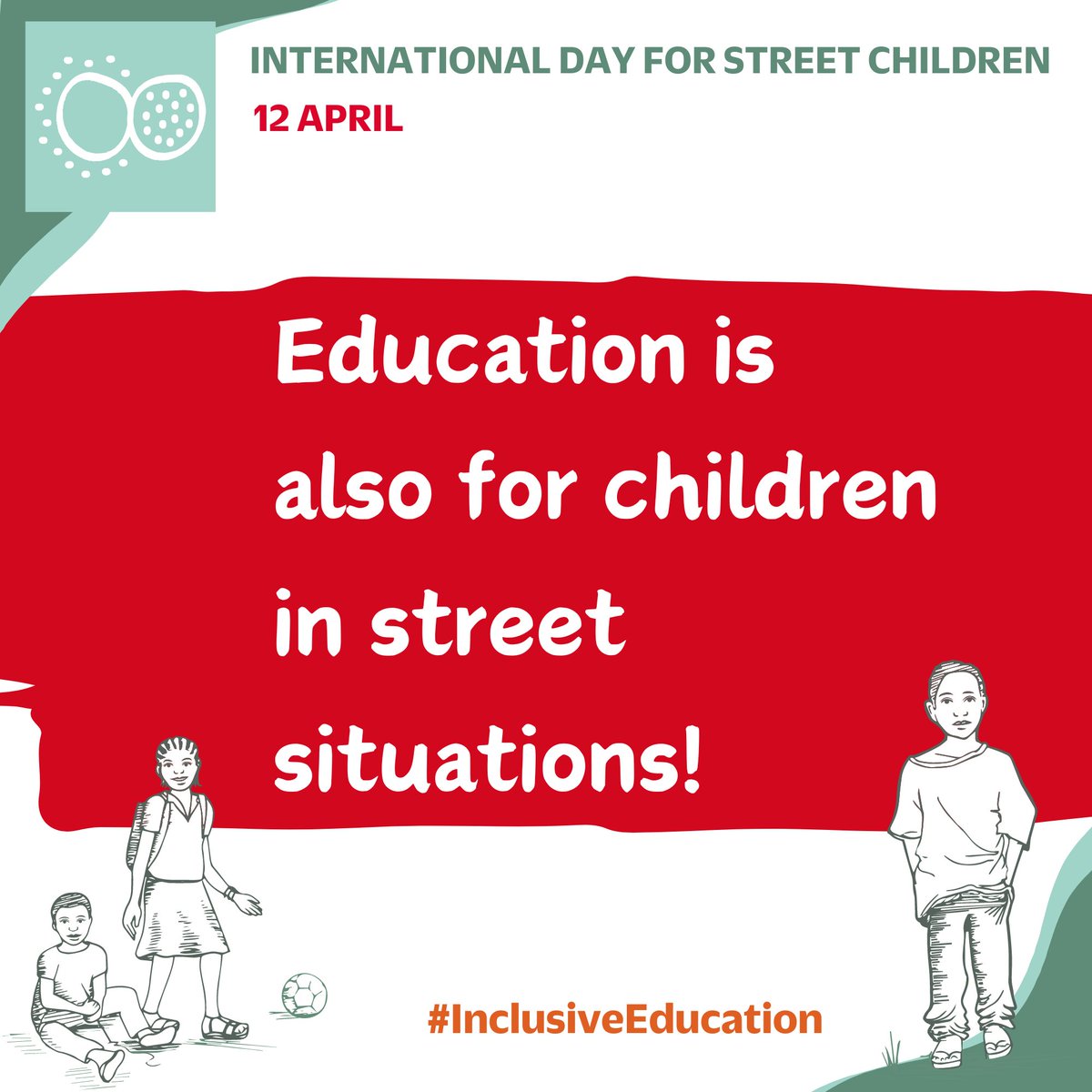 👫💫12 April is International Day for #StreetChildren! Children in street situations are the most forgotten members of the education system 🏫 ➡️Like all other children, they have the right to free, quality education. 🔗bit.ly/49LAgPi #IDSC24 #InclusiveEducation